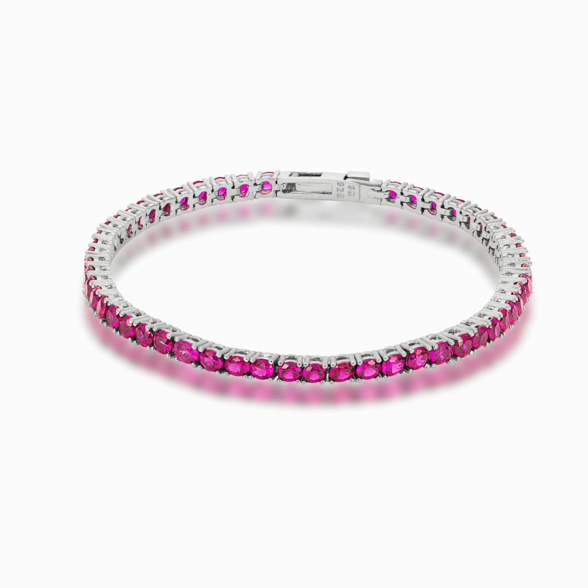 Sterling silver ruby pink tennis bracelet