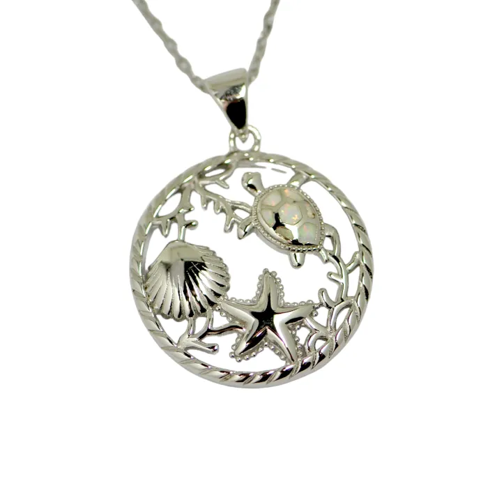 Sterling Silver Sea Life Opal Turtle Starfish Pendant Necklace