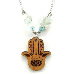 Tari Zarka Hamsa Necklace With Aquamarine