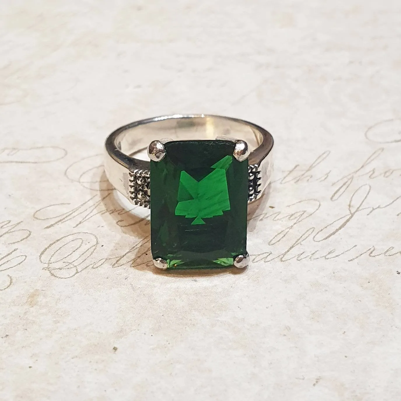 The Duchess Solitaire Emerald Green Ring