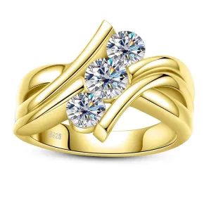 Three Stones 925 Sterling Silver 2 Carat All Moissanite Ring Woman Yellow Color Engagement Ring