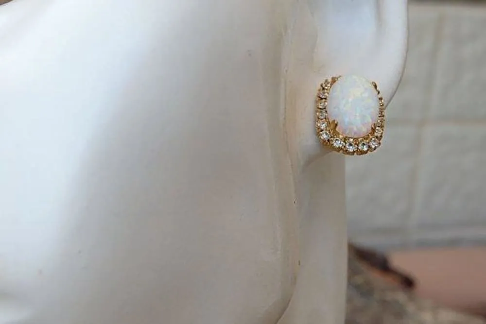 Turquoise and Opal Gold Earrings