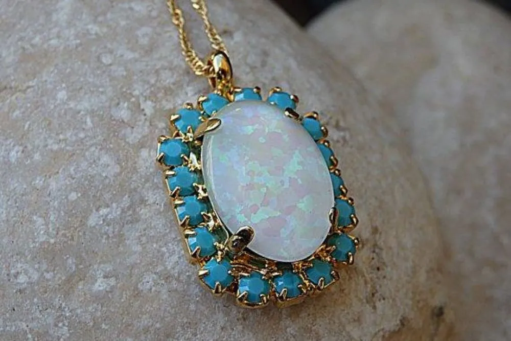 Turquoise and Opal Gold Earrings