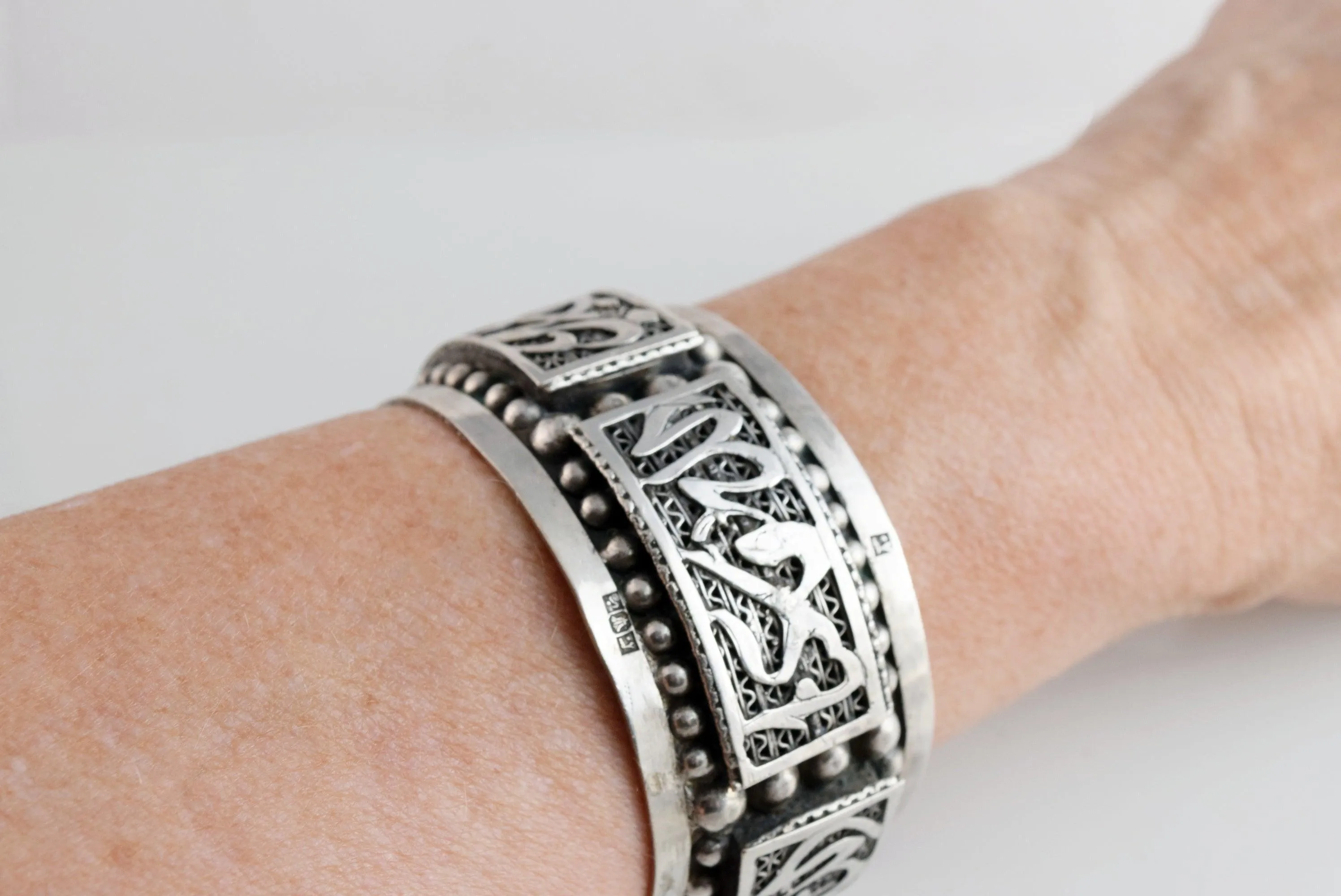 Vintage Egyptian Silver Cuff with Arabic Calligraphy