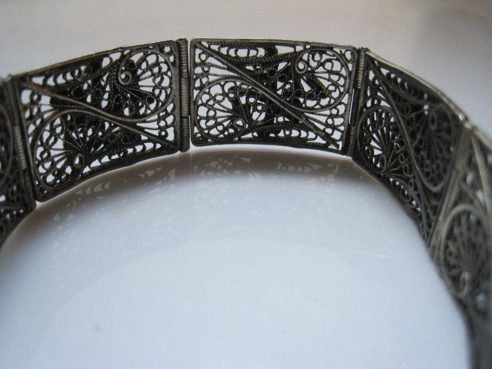 Vintage Egyptian Silver Filigree Link Bracelet with Arabic Calligraphy