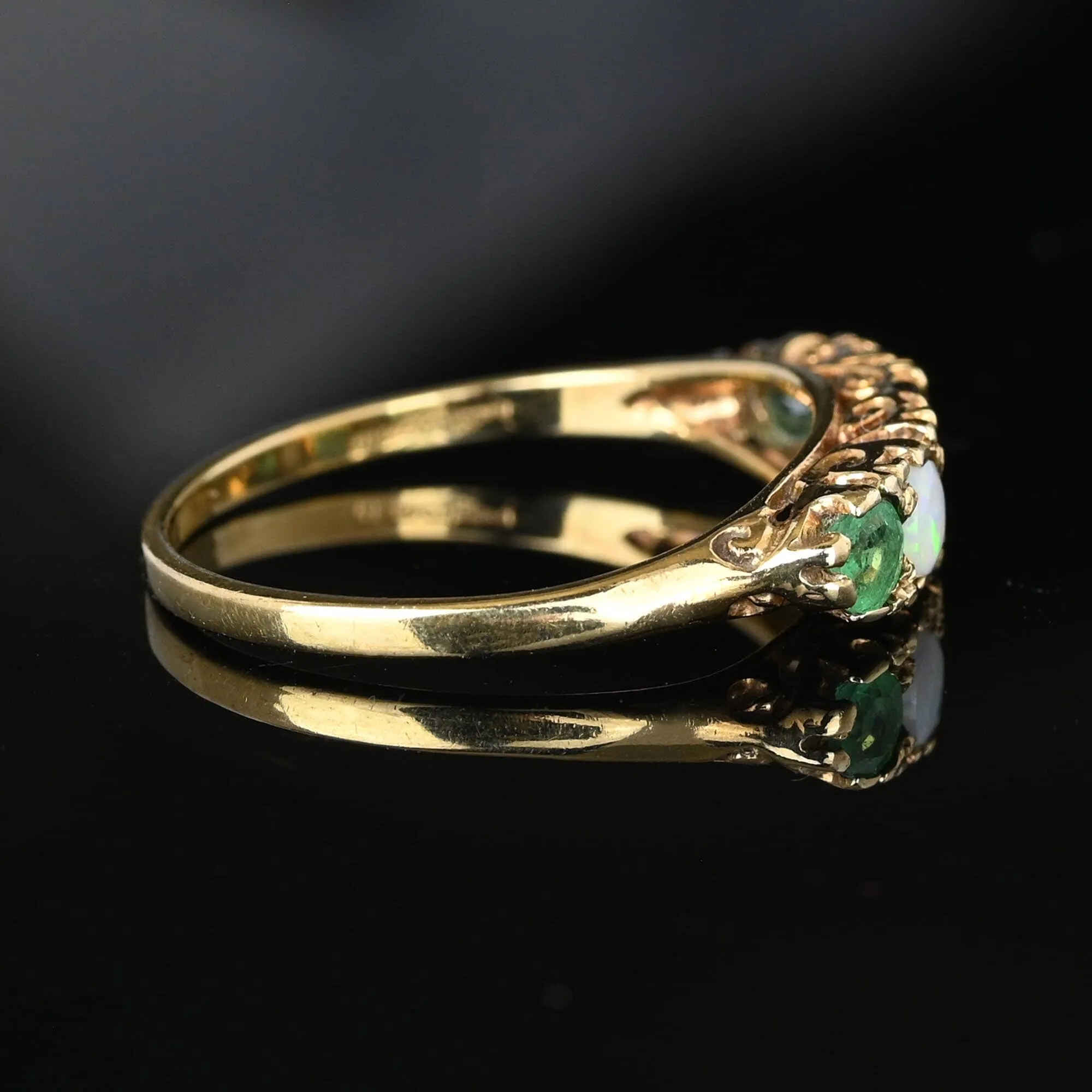 Vintage English Emerald Opal Five Stone Ring Band