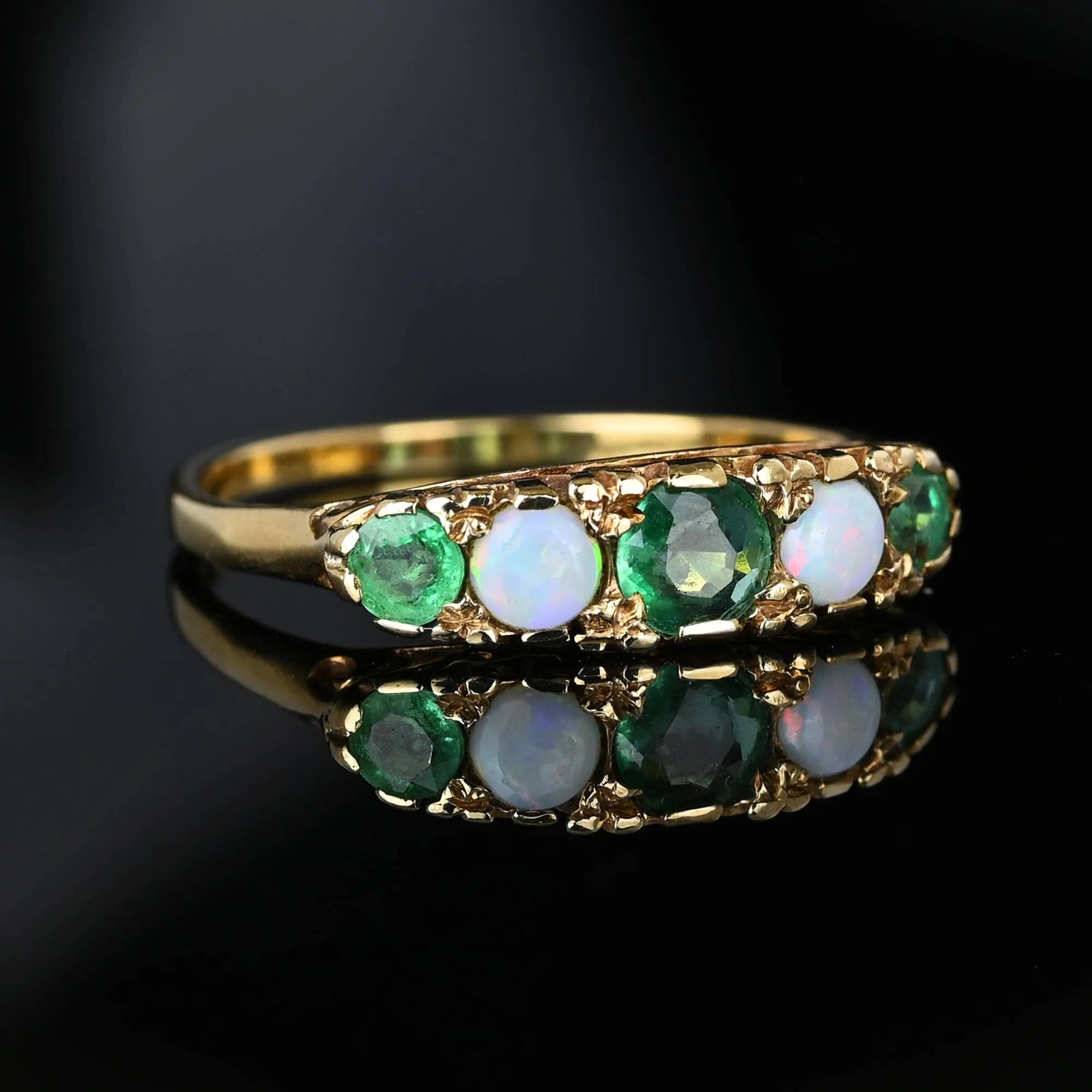 Vintage English Emerald Opal Five Stone Ring Band