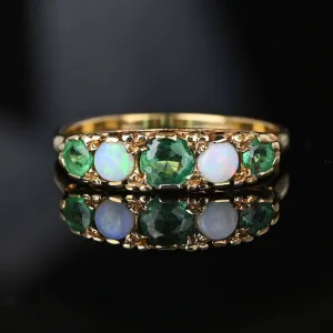 Vintage English Emerald Opal Five Stone Ring Band