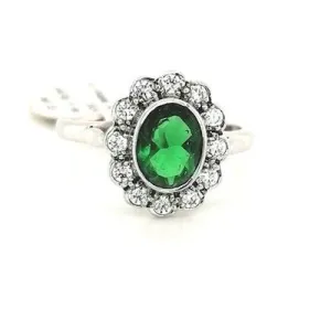 Vintage Inspired Green & Clear Stone Cluster Ring