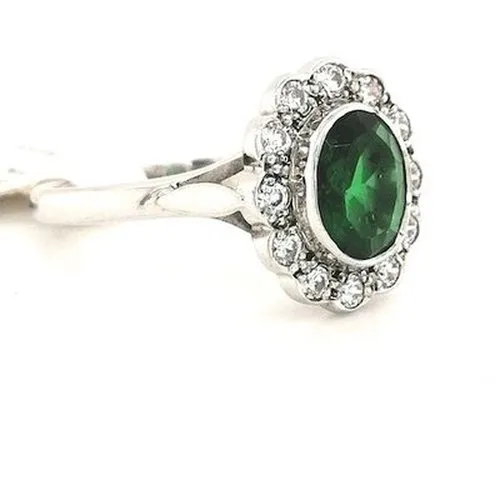 Vintage Inspired Green & Clear Stone Cluster Ring