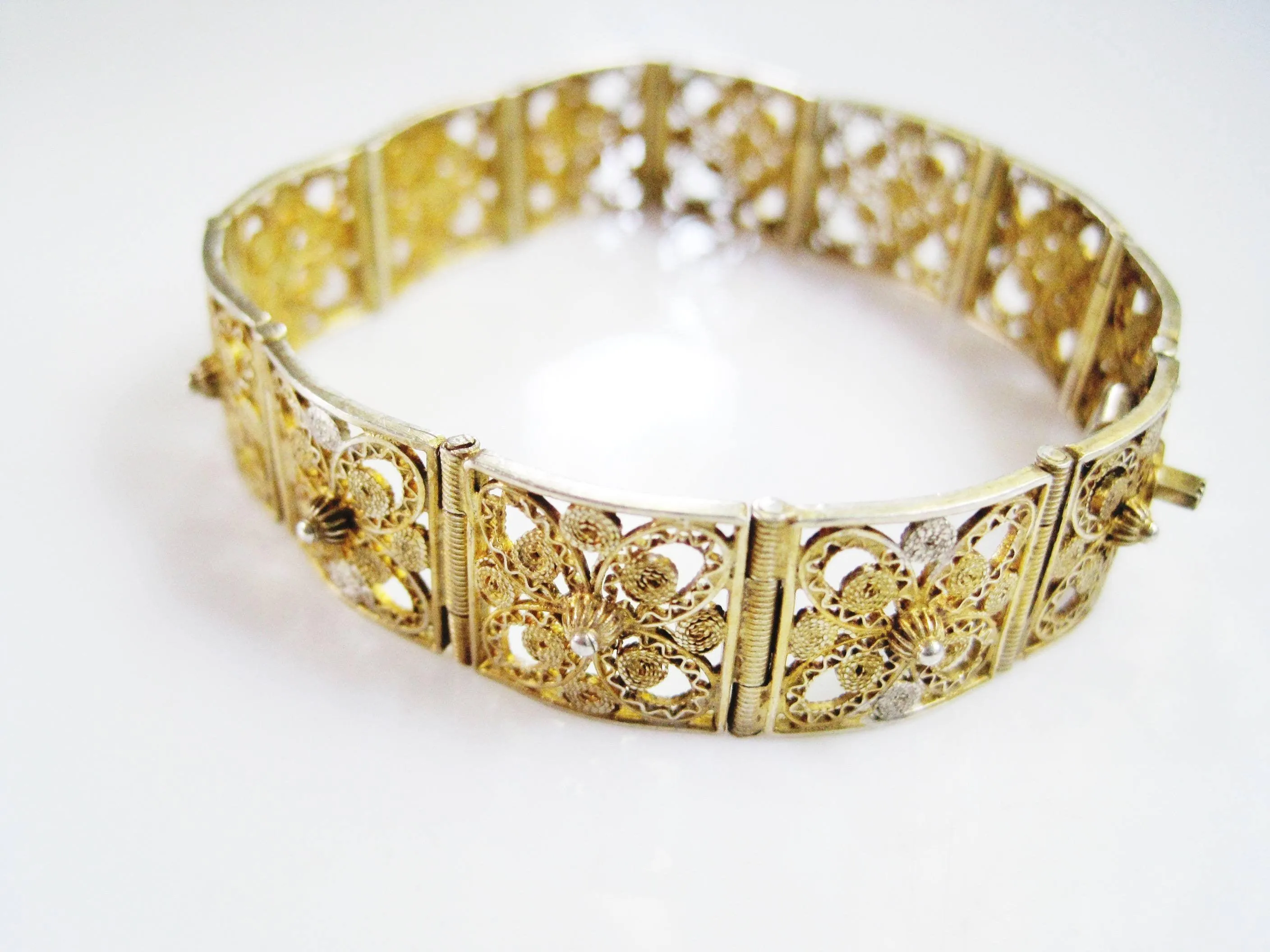 Vintage Italian Bracelet Made of Gold Gilt 800 Silver Filigree