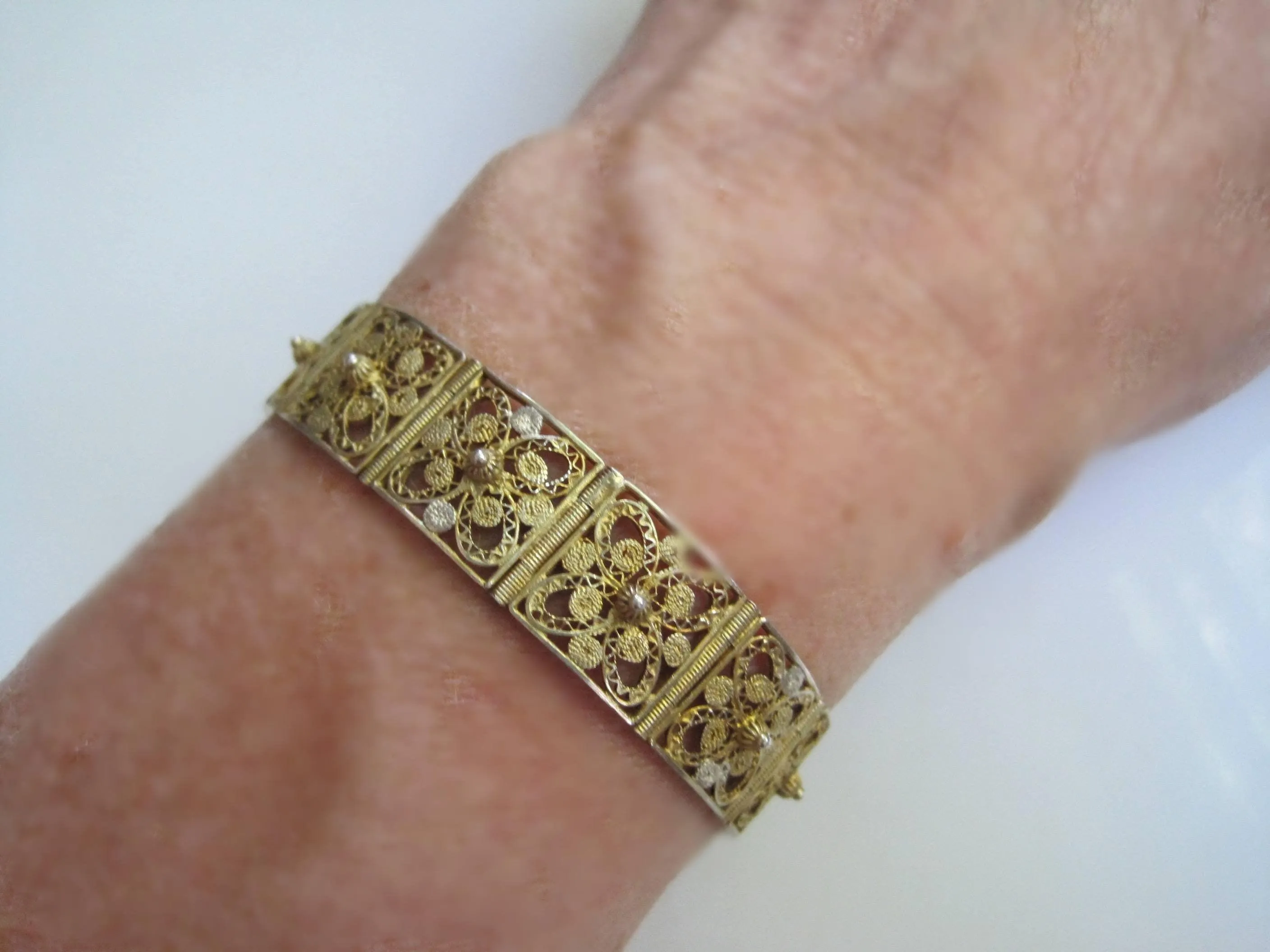 Vintage Italian Bracelet Made of Gold Gilt 800 Silver Filigree