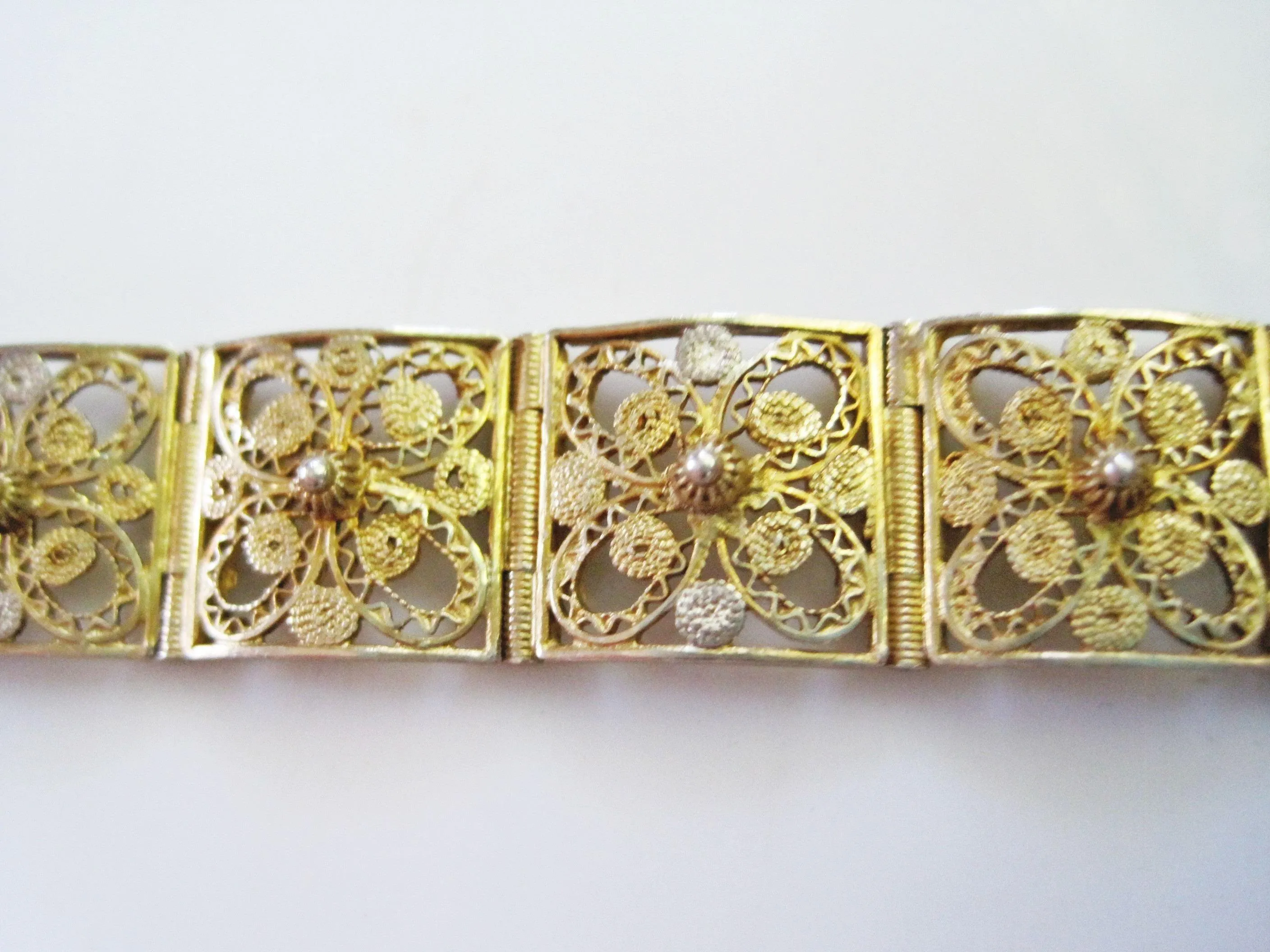 Vintage Italian Bracelet Made of Gold Gilt 800 Silver Filigree