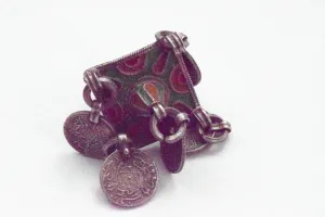 Vintage Silver and Enamel Moroccan Berber Ring with Coins