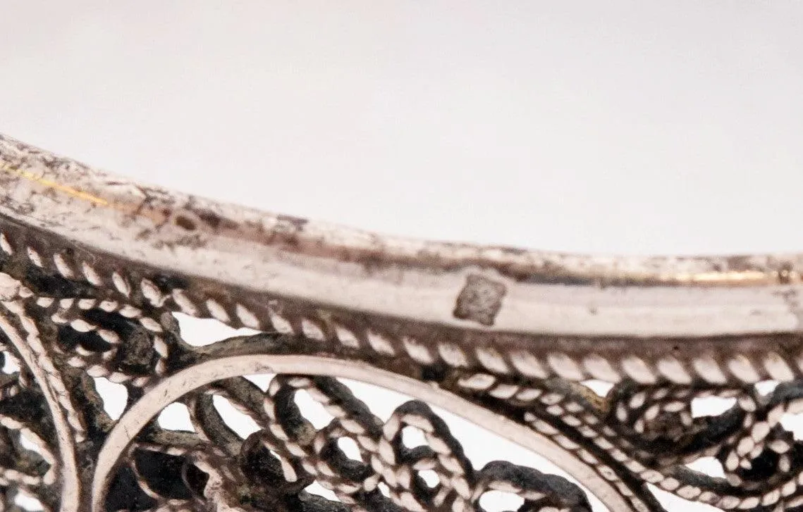 Vintage Silver Filigree Ottoman Style Moroccan Bracelet with Ram's Head Hallmark