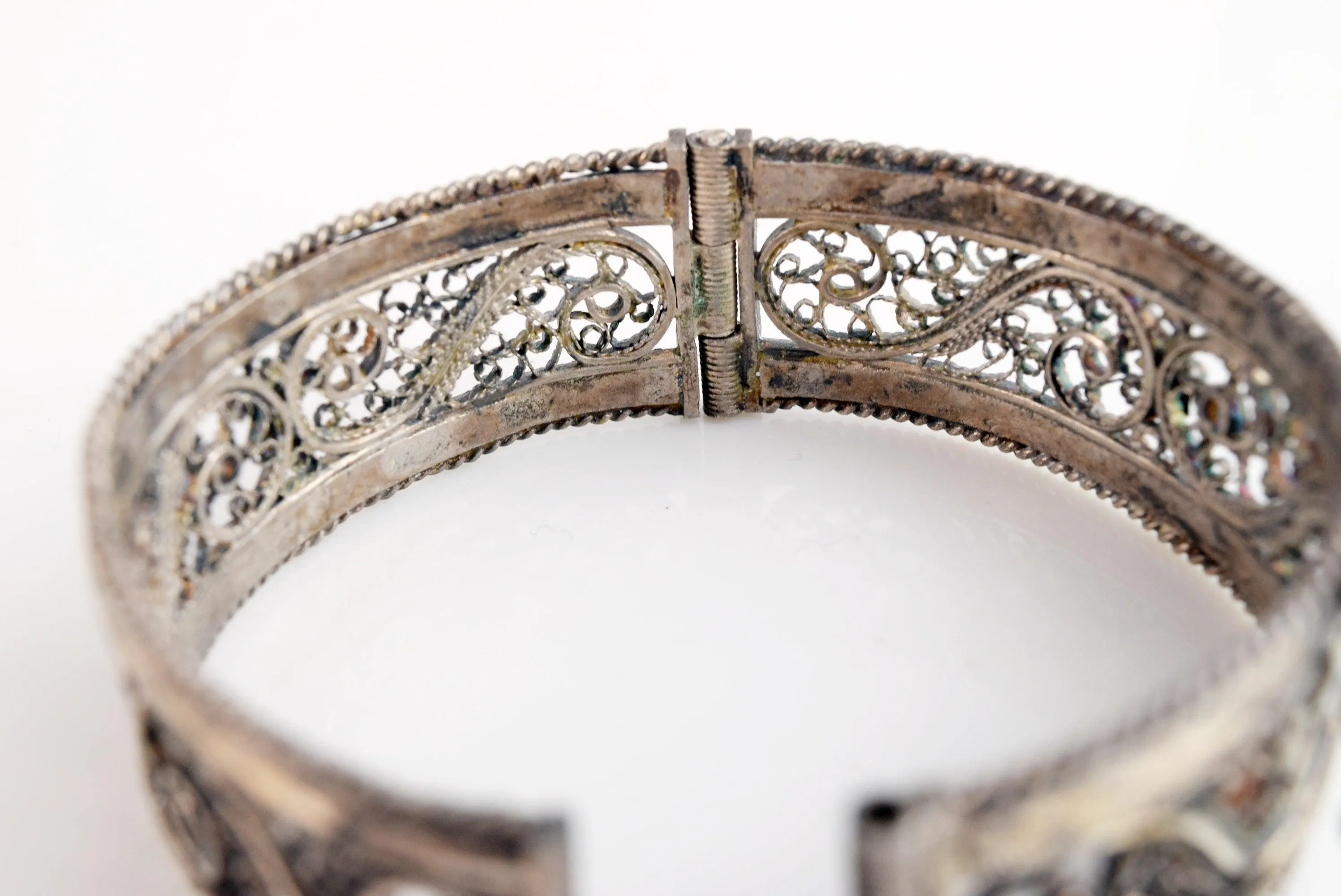 Vintage Silver Filigree Ottoman Style Tunisian Hinged Bracelet