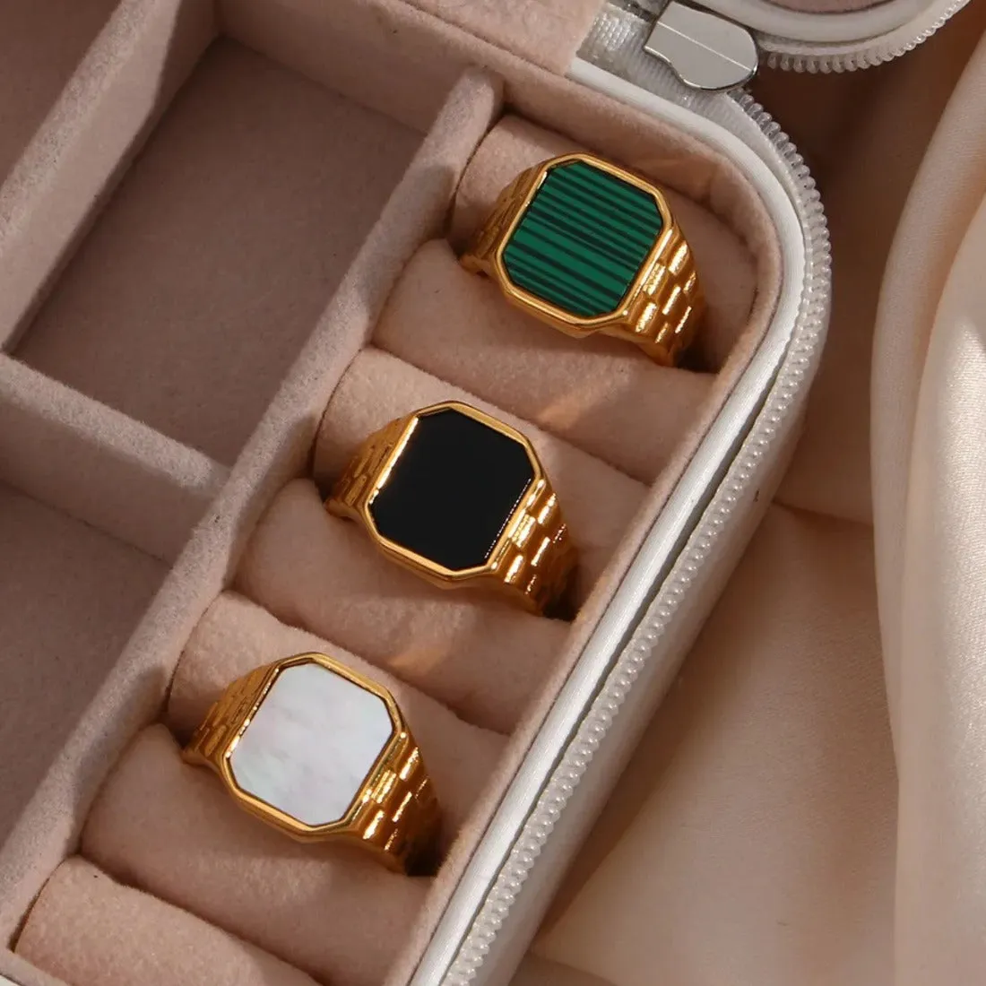Watch Band Octagon Signet Ring Gold