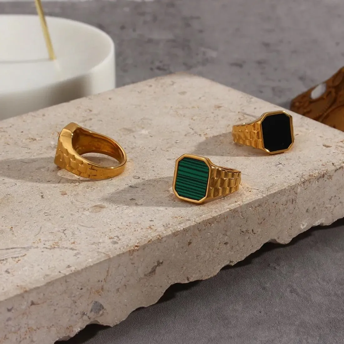 Watch Band Octagon Signet Ring Gold