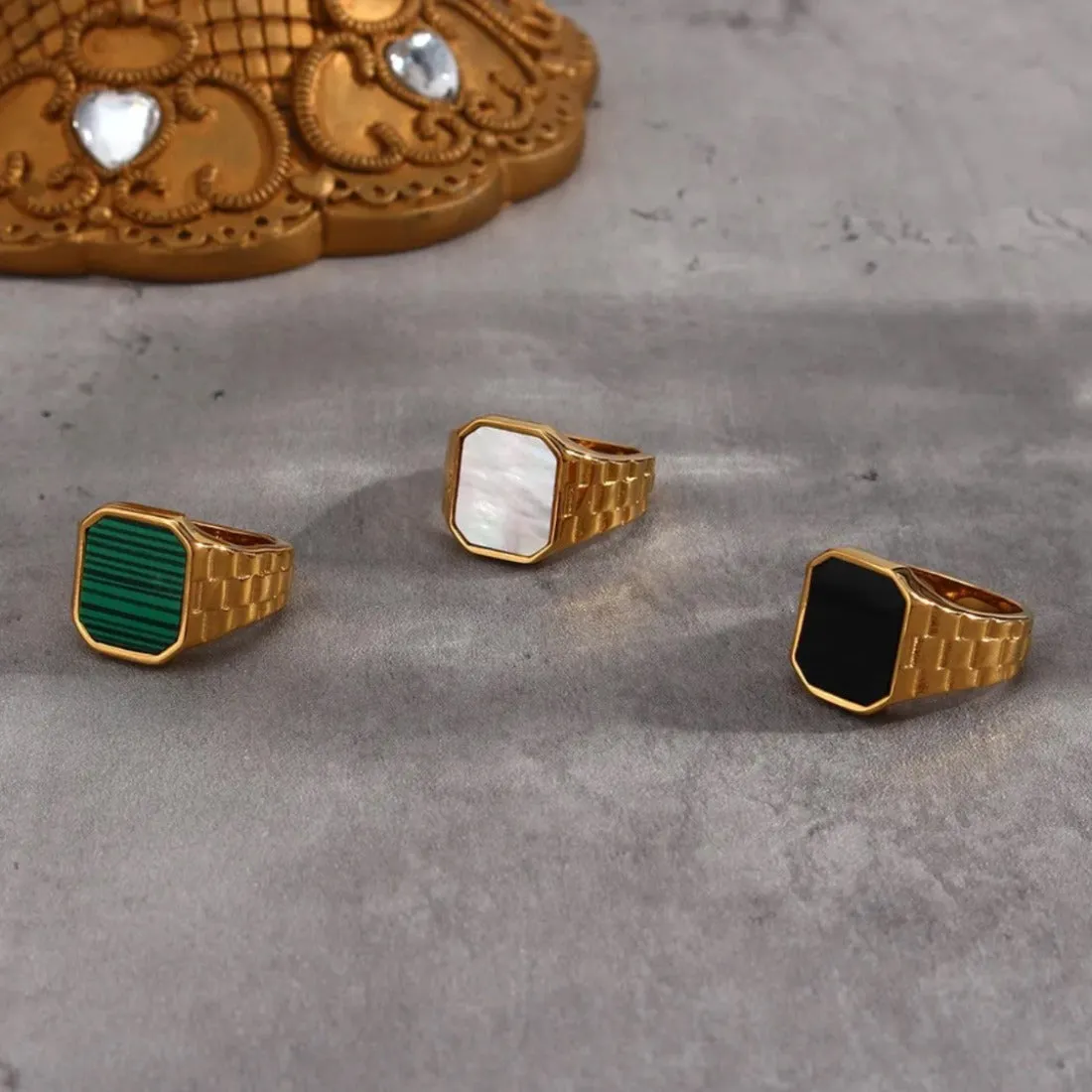 Watch Band Octagon Signet Ring Gold