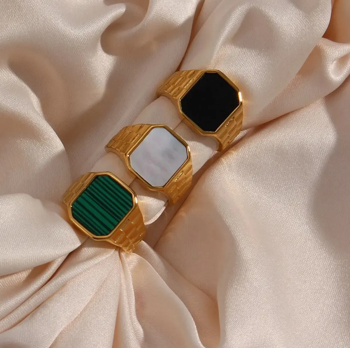 Watch Band Octagon Signet Ring Gold