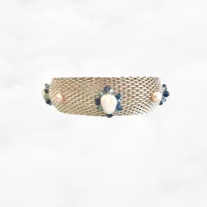 Wire Wrapped Gemstone Flower Bangle Bracelet