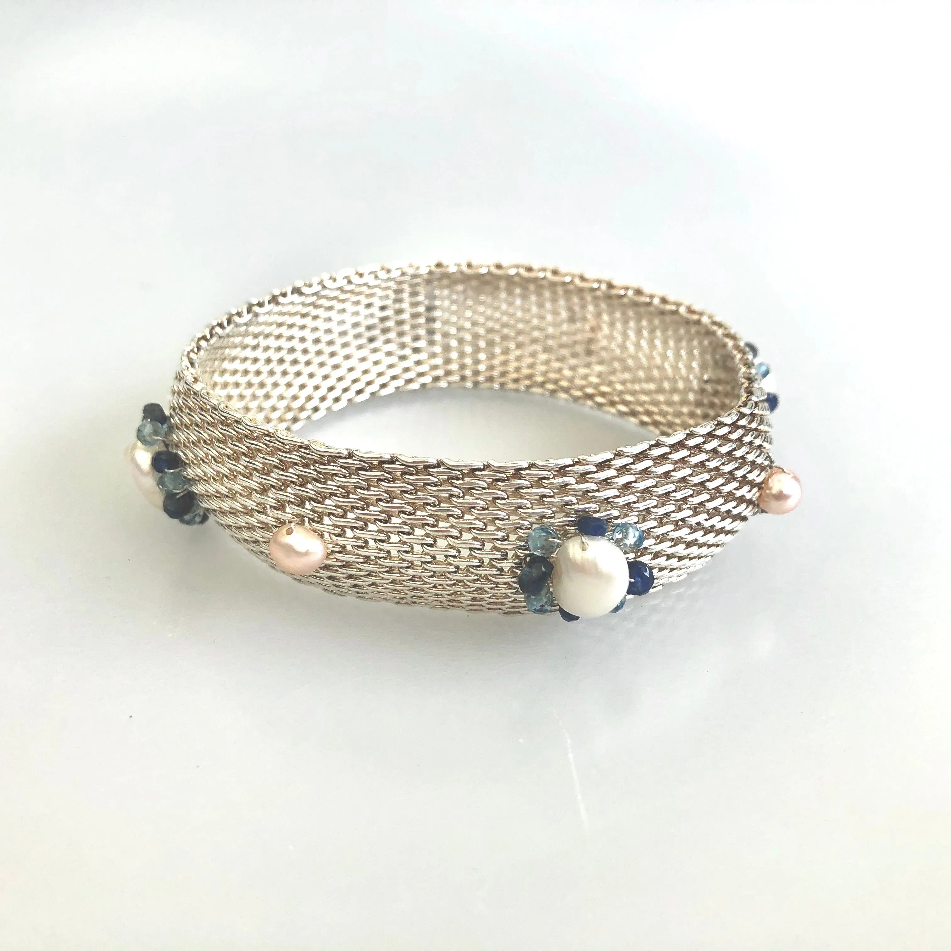 Wire Wrapped Gemstone Flower Bangle Bracelet