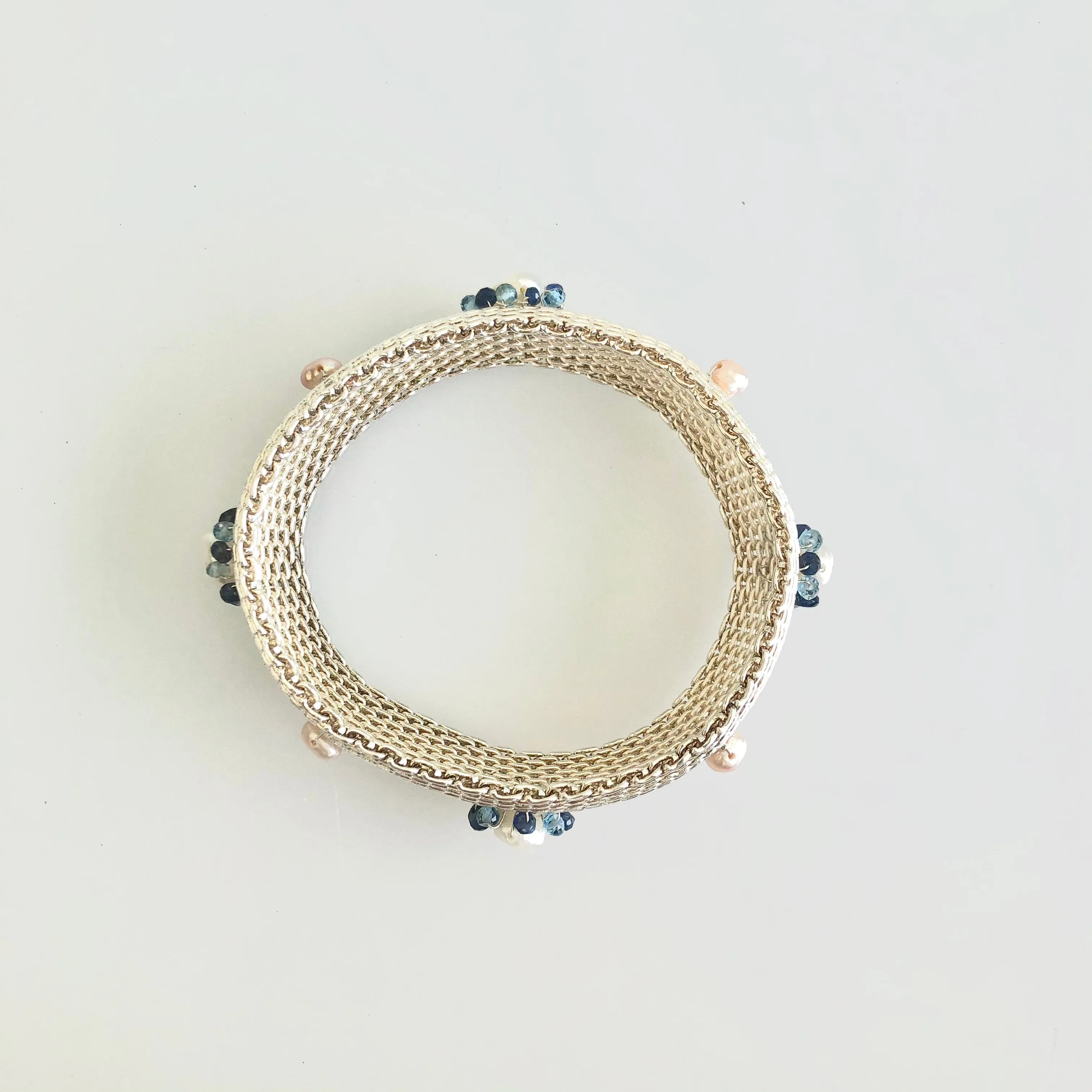 Wire Wrapped Gemstone Flower Bangle Bracelet