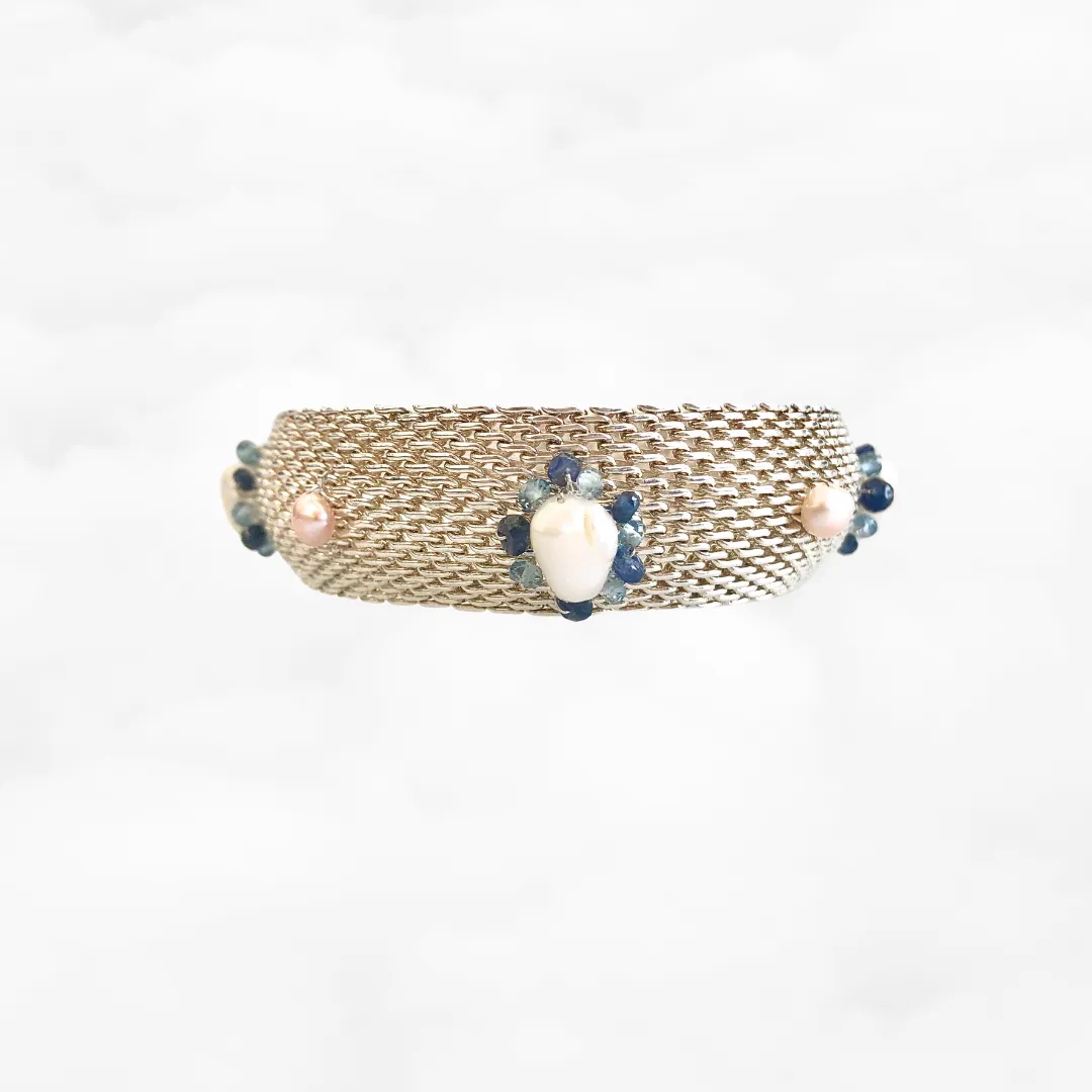 Wire Wrapped Gemstone Flower Bangle Bracelet