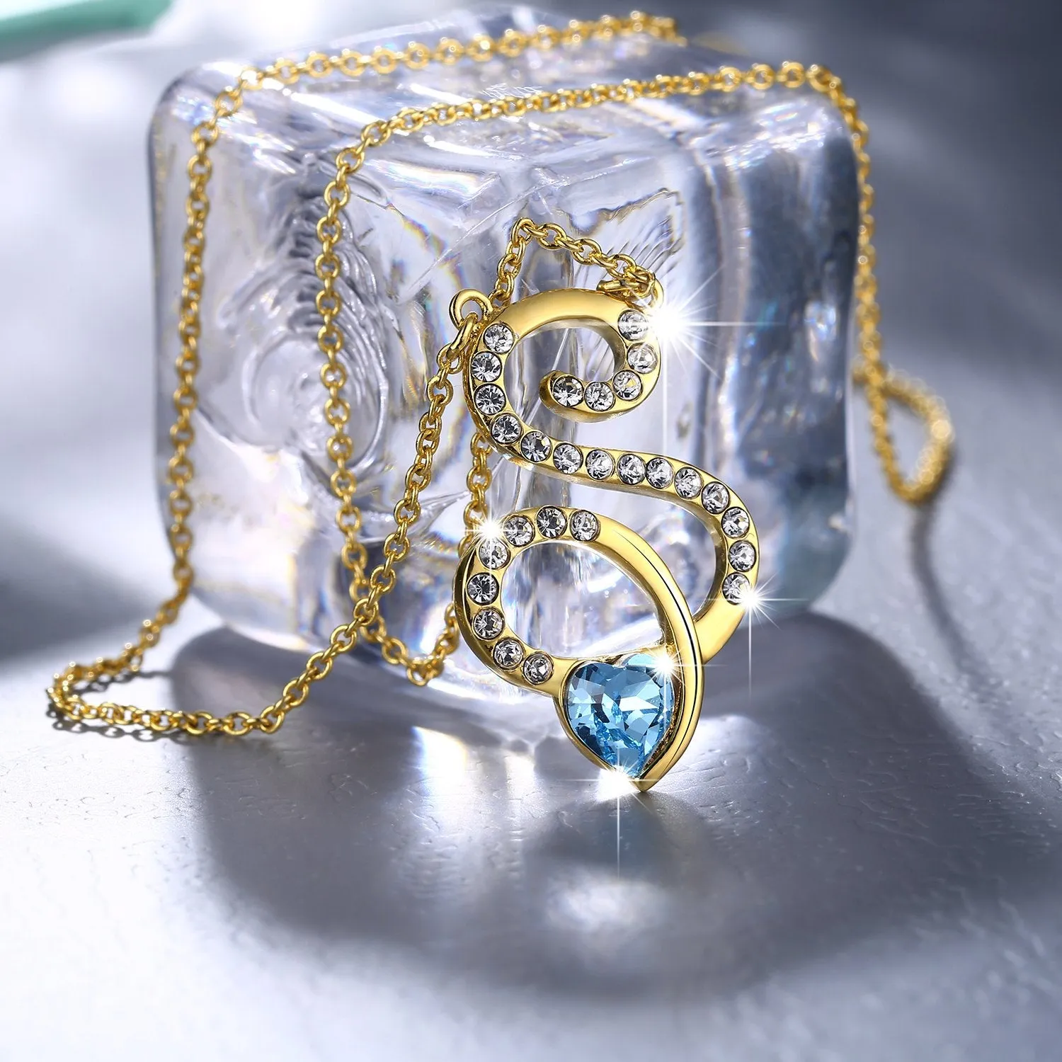 Yellow Chimes A5 High Grade Crystal Elements 22K Gold Plated Aquamarine Cyrstal Pendant for Men and Women …